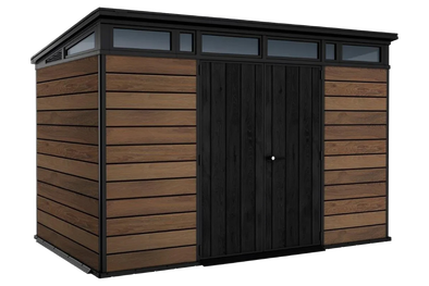 PRE ORDER: MAR. - Keter Signature Pent 11x7 Shed - Walnut Look (3.4 x 2.2m)