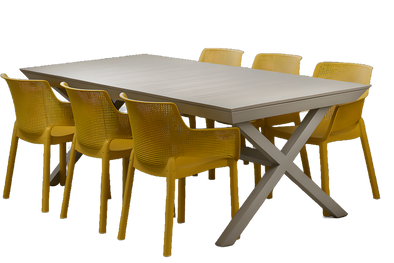 PRE ORDER: DEC. - Keter Barcelona Elisa Extendable Dining Set - Cappuccino / Mustard Yellow