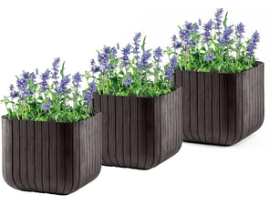 PRE ORDER: AVAILABLE JULY - Keter Small Cube Planter - Brown - 3 Pack