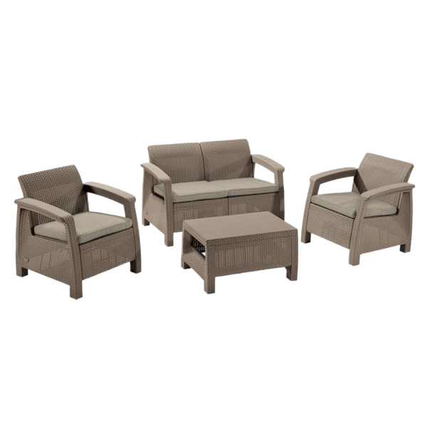 Keter Corfu Seater Lounge Set Cappuccino – Keter Australia